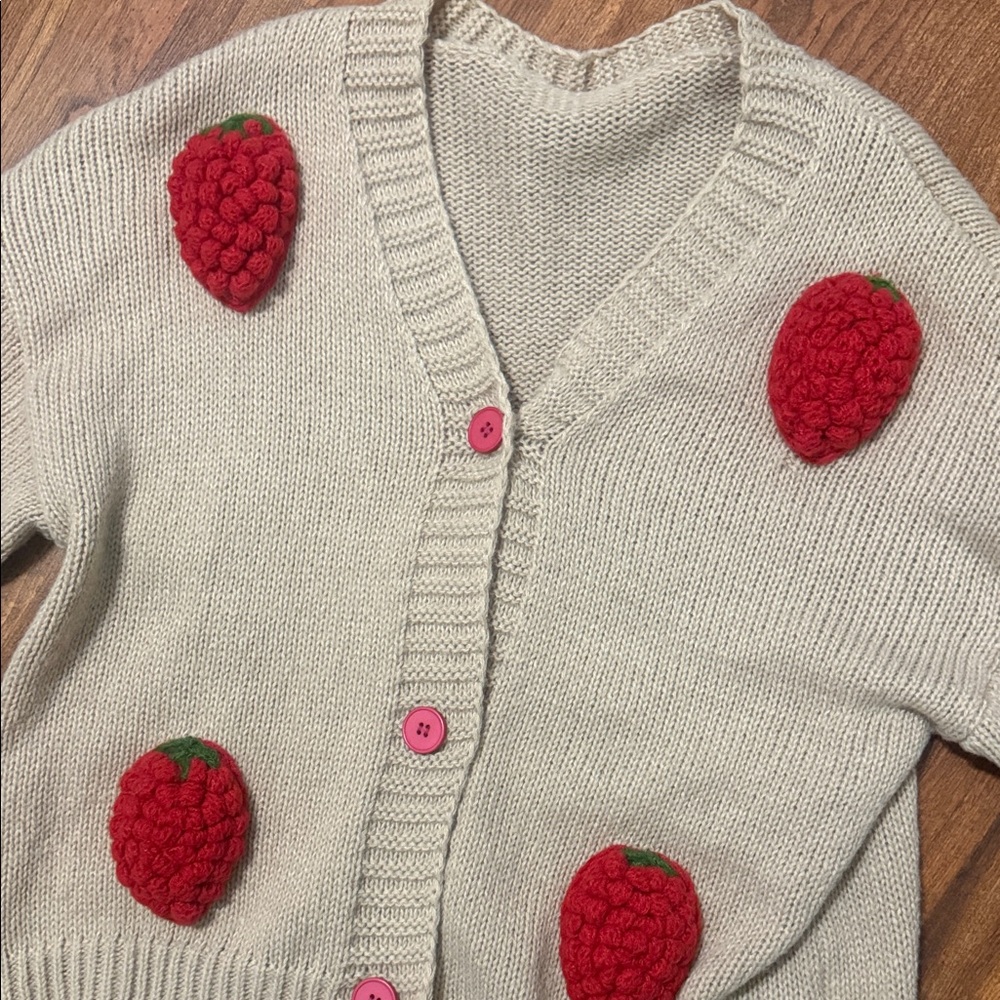 Strawberry Patterned Beige Sweater - image 6